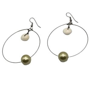 Faux Pearl and Shell Hoop Earrings